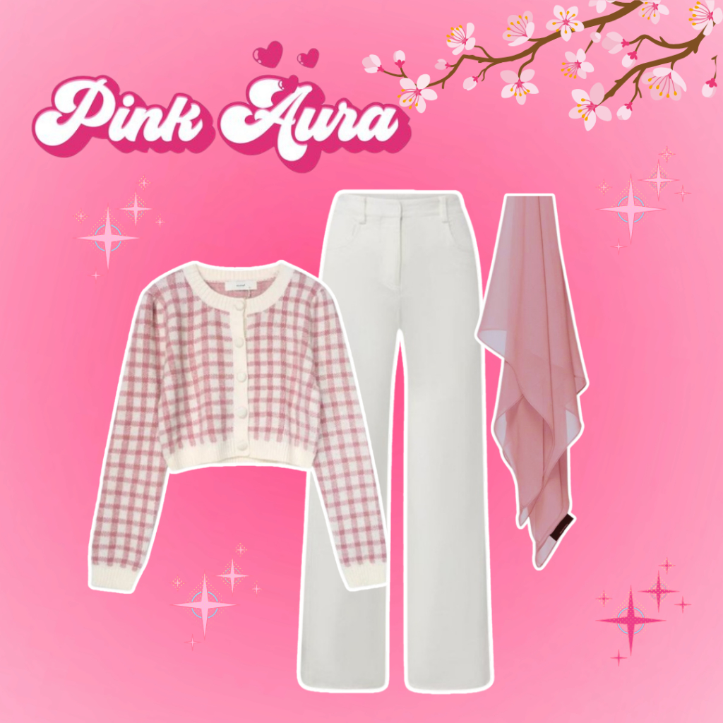 3 IN 1 One Set Hijab Korean Style Outfit Remaja Wanita Kekinian Outfit YearBook Outfit Pinky Girl - 