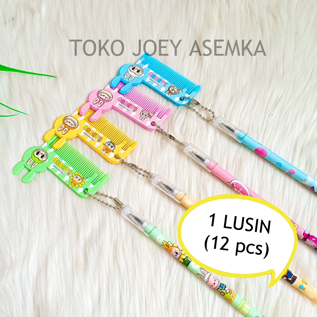 

4ds! (12 PCS) PULPEN GANTUNGAN LABUBU SISIR PEN PENA LISA BLACKPINK THE MONSTER MACARON POP MART