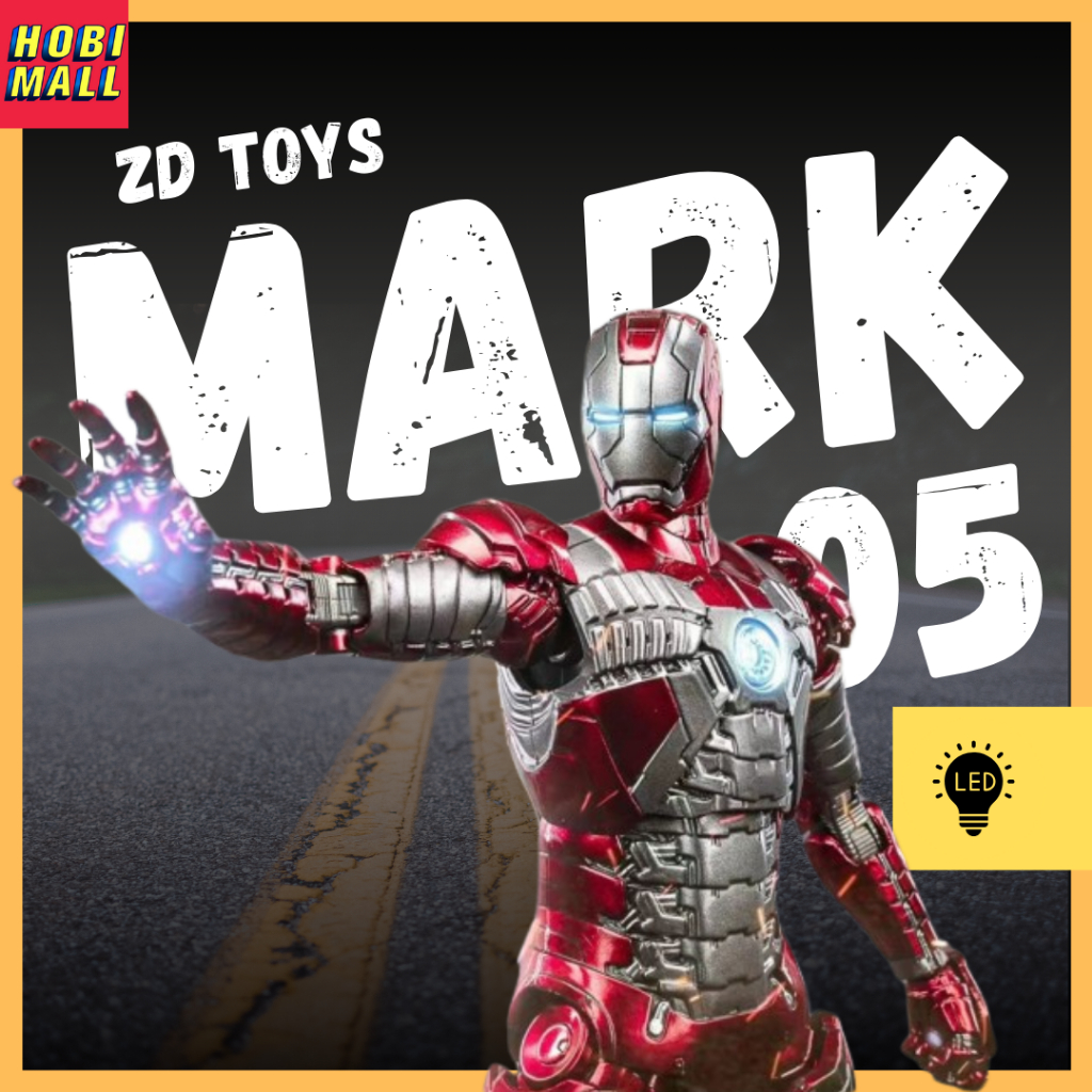 Action Figure Iron Man Mark 5 ZD Toys LED dari Iron Man 2 Movie Original 1:10 Scale Light Version