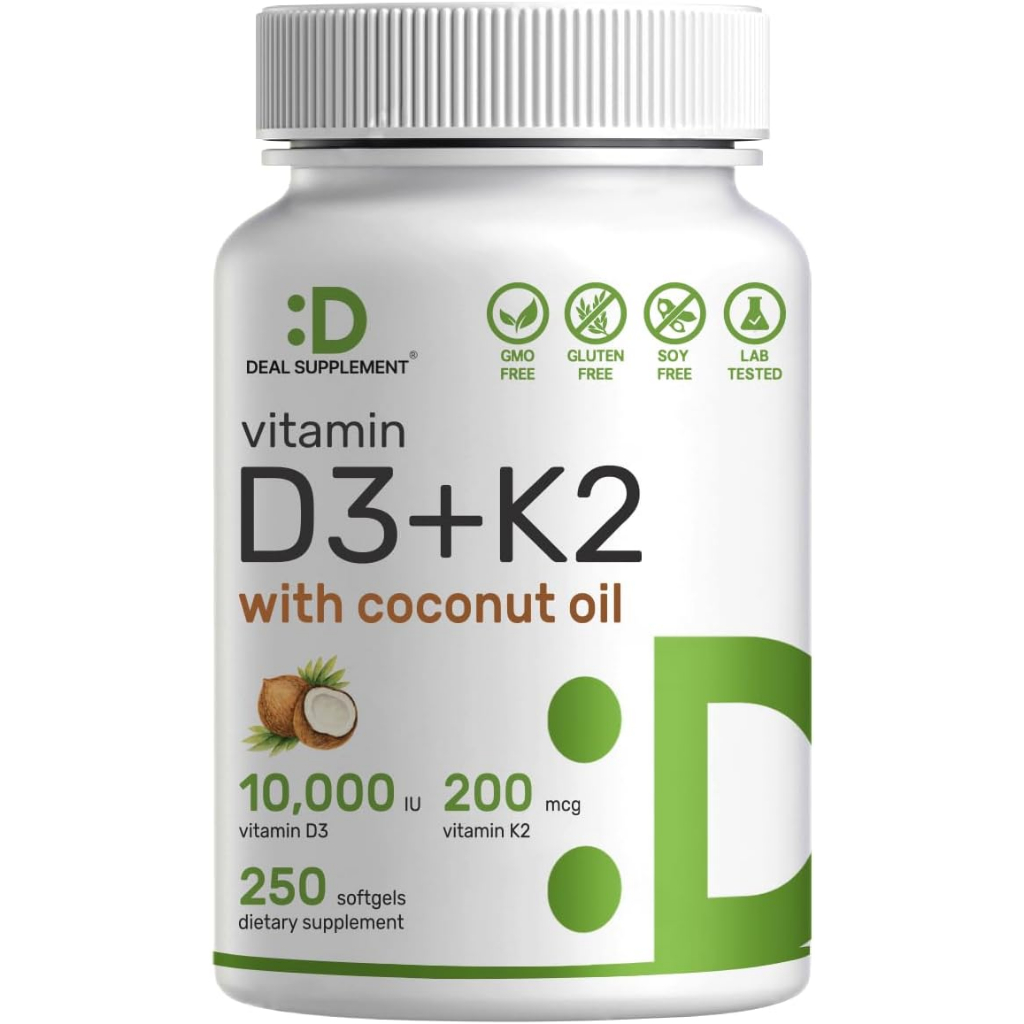 Eagleshine Vitamin D3 10000IU K2 MK7 200mcg with Coconut Oil 250 Softgels
