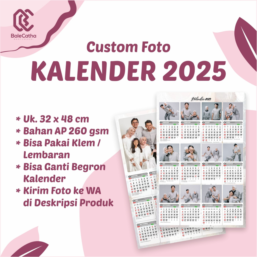 

KALENDER 2025 CUSTOM FOTO AESTHETIC | 1 Lembar 12 Bulan | A3+ (32x48cm) | WAJIB Packing Tabung