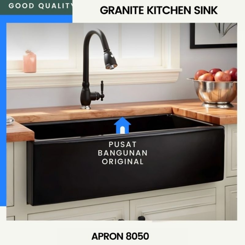 KITCHEN SINK GRANIT BAK CUCI PIRING APRON BLACK HITAM BERTU 8152