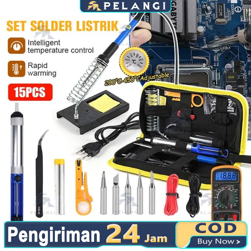 PAKET SOLDER LENGKAP 60 WATT DAN AKSESSORIS CEPAT PANAS SUHU BISA DIATUR Solder Listrik 1 Set 60 Wat