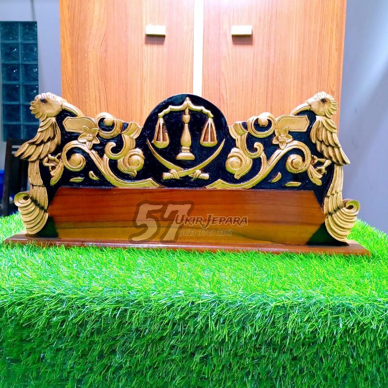 Papan Nama Jabatan - Papan Nama Meja Pejabat Jaksa Bahan Kayu Jati Ukir
