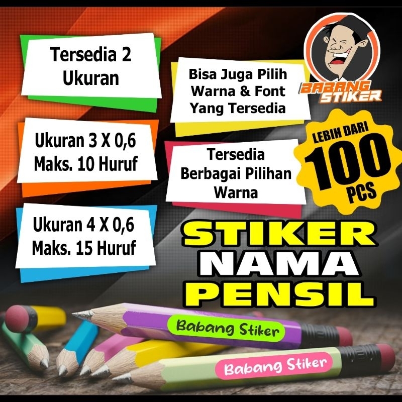 

stiker nama pensil, pen dan alat kecil lainnya