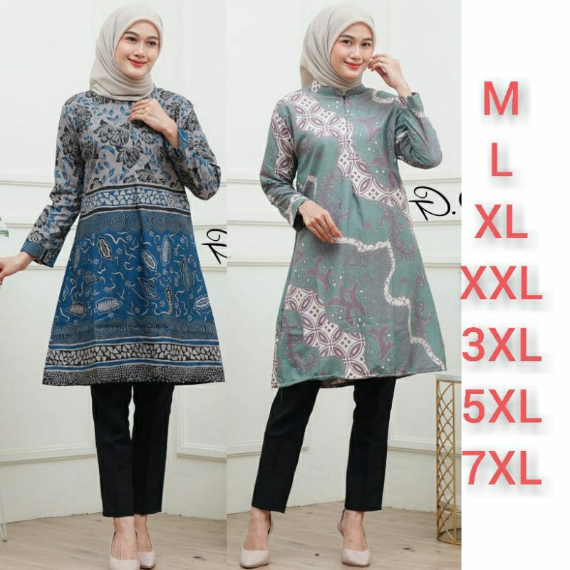 Jumbo Tunik Batik Ld 130 Terbaru 2024 Atasan Lengan panjang Guru terlaris Seragam Perempuan Kantor