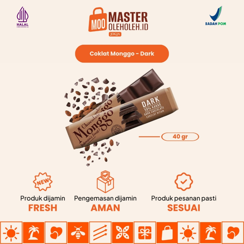 

Chocolate Monggo Bar 40g 7 Variants Coklat Murni 100% Cocoa Butter| Dark Cokelat