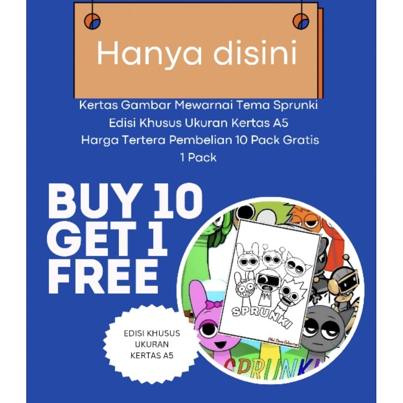 

Beli 10 Pack dapat 11 Pack / Kertas Gambar Mewarnai Tema Sprunki /Khusus Kertas A5 / Buy 10 get 1 Free / Kertas mewarnai