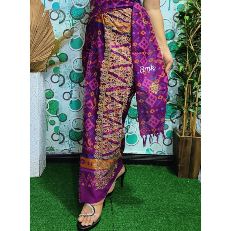 Kamen Lembaran Endek Lasem Set Selendang Bordir Tumpal dan Trestes Mewah