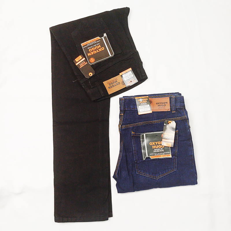 Celana Jeans Oxygen Hugo Panjang Standar Bahan 100% Midweight Denim Straight Fit Navy Blue - Hitam