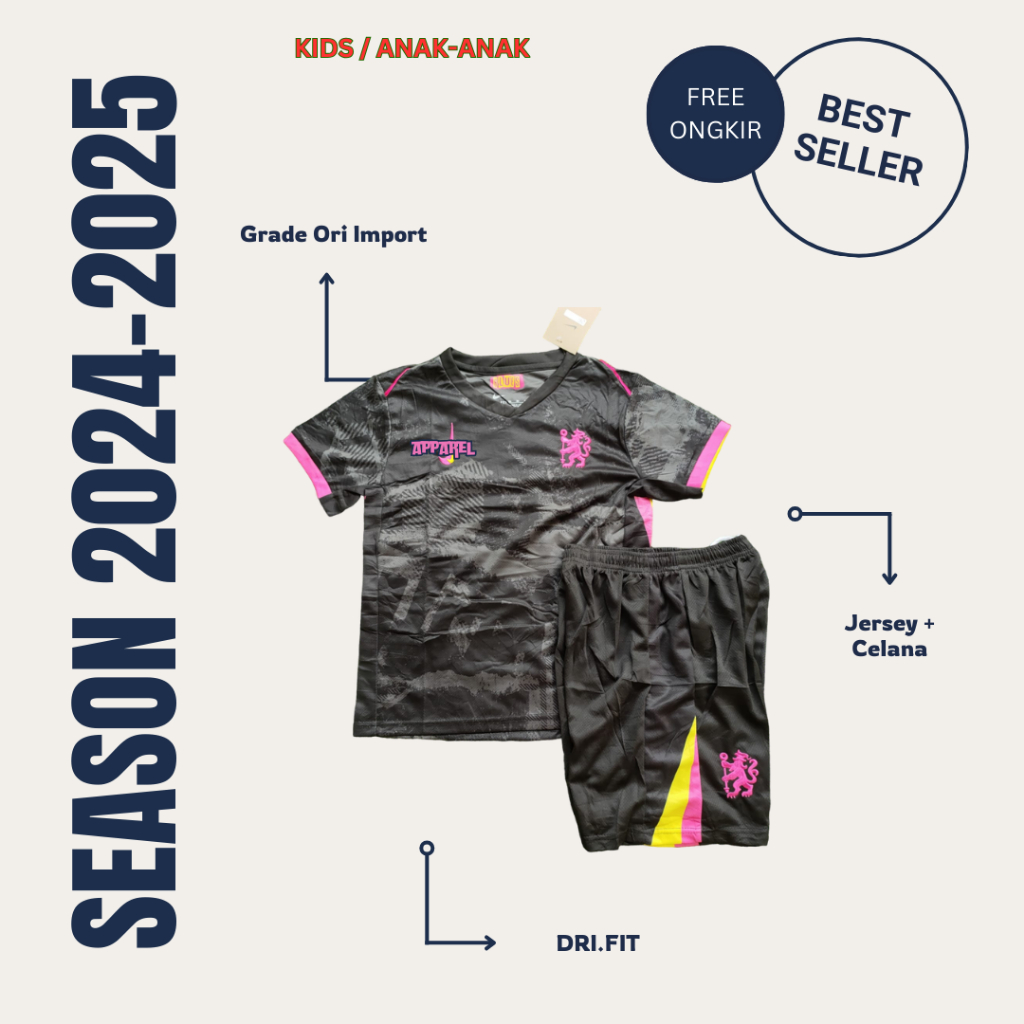 Setelan Jersey Bola Anak Chelsea Third Kids 2024 2025 Official Grade Ori