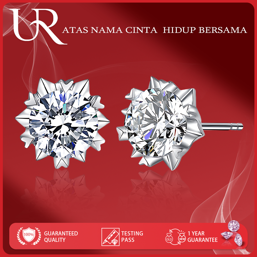 [UR Jewelry Official] Anting Wanita Berlian/Anting Perak Asli Wanita Anti Karat /Simple Earring Roun