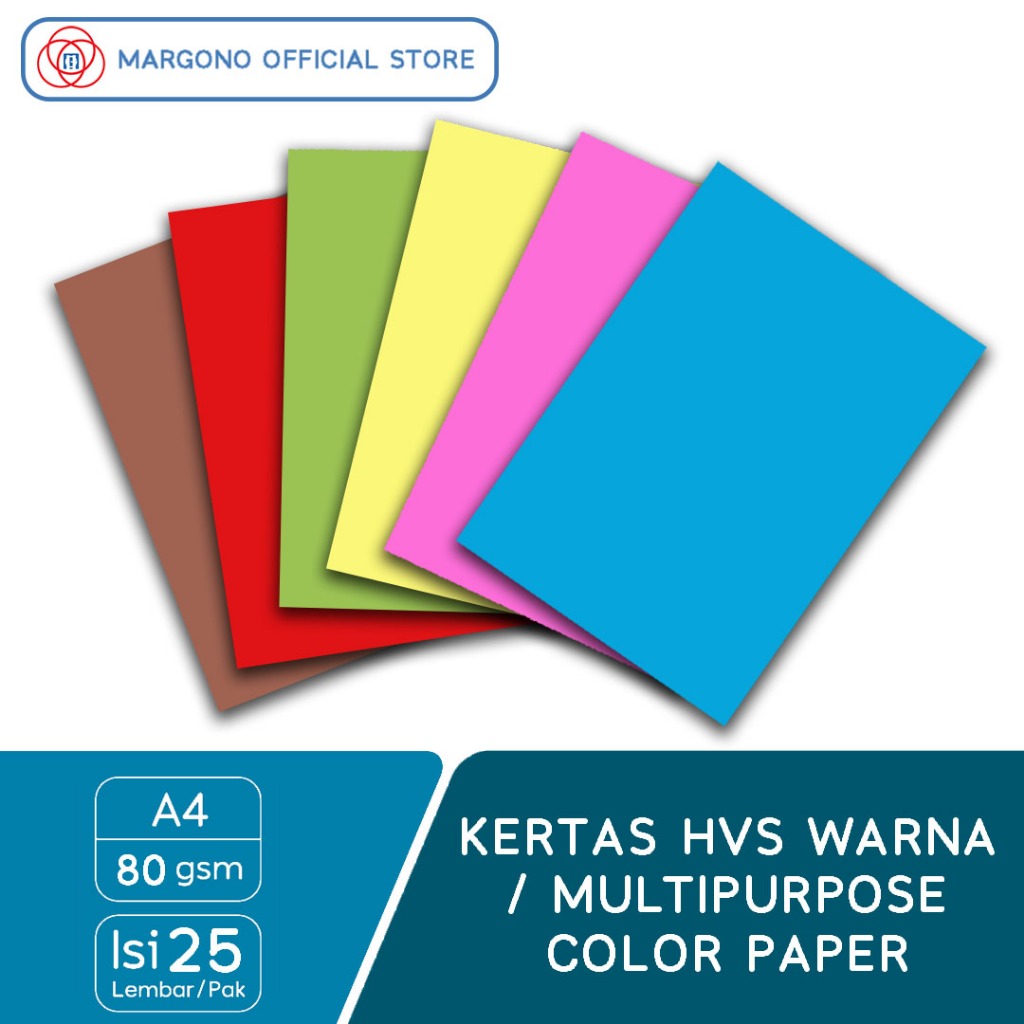 

[25 lembar, 80 gsm] Margono Kertas HVS Warna Premium A4 / Color Paper Cerah Hitam Pastel