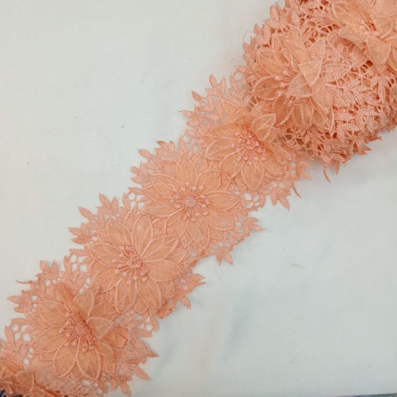 renda bunga bordir 3d lebar 10 cm/renda meteran