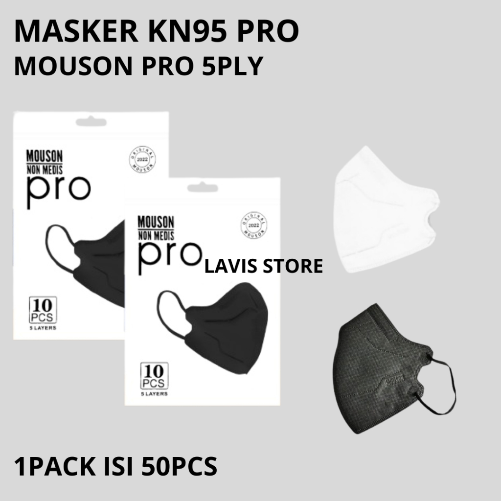 Masker Mouson KN95 PRO Masker Non Medis Sekali Pakai warna hitam putih 10pcs