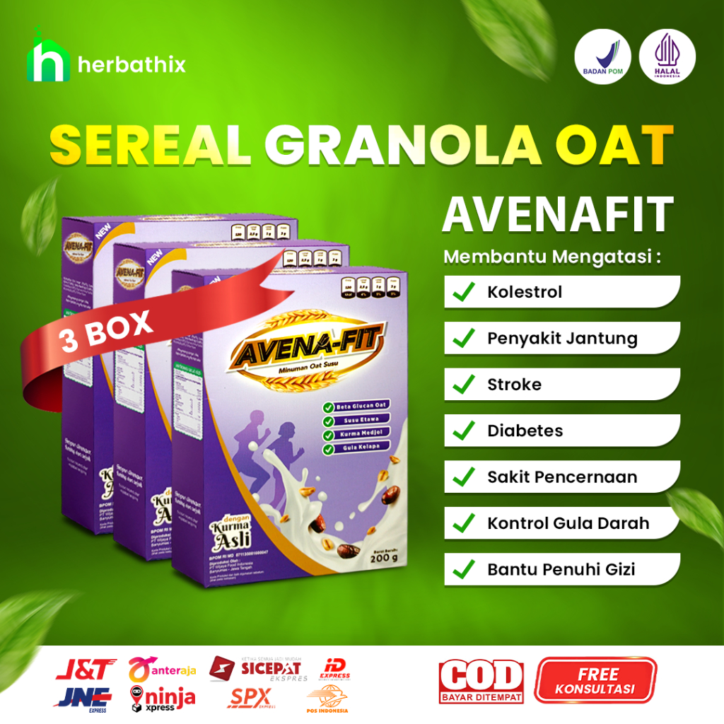 

Sereal Granola Oat AVENAFIT Susu Kambing Etawa OBAT KOLESTROL 3 Box