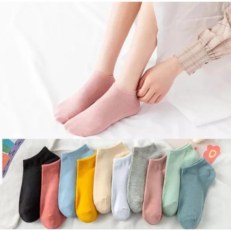 ( 3 Pasang & 6 Pasang ) Kaos Kaki Pendek Mata Kaki Polos Warna-Warni Pria/Wanita