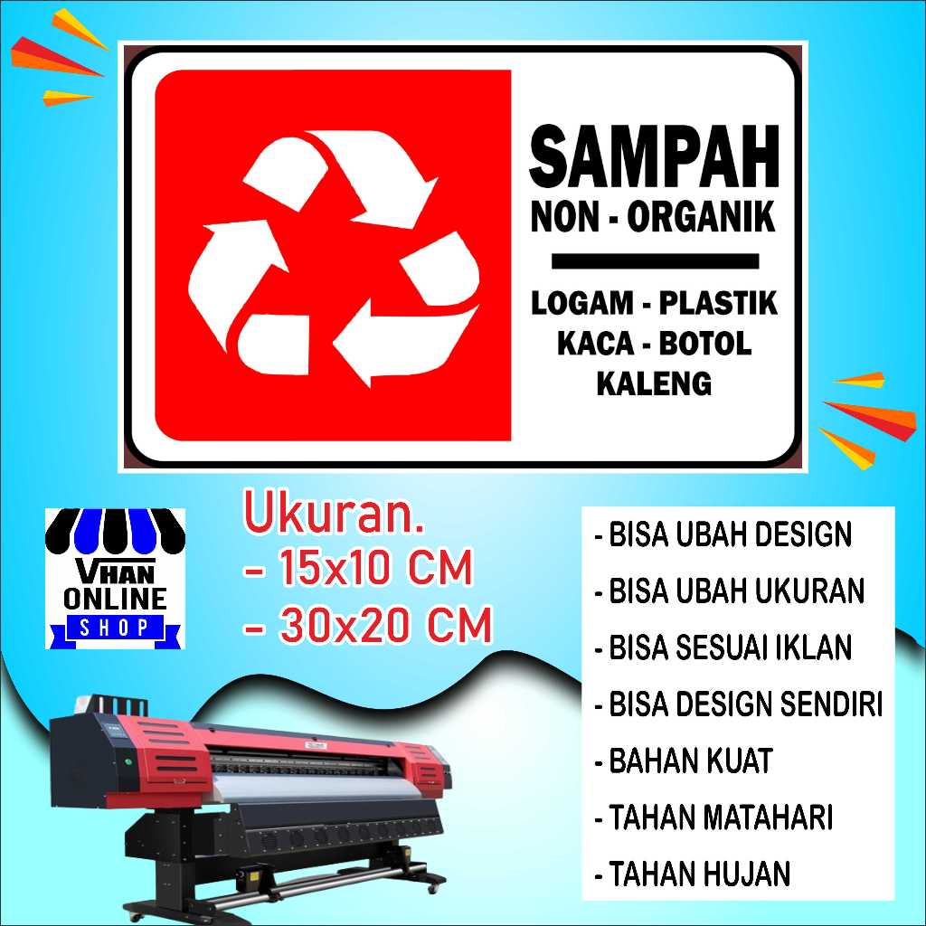 

Cetak Stiker Untuk Tong Sampah Non Organik Bahan Glosy Merah