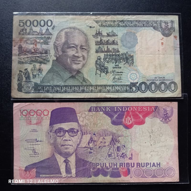 2 lembar uang kertas kuno indonesia bekas asli