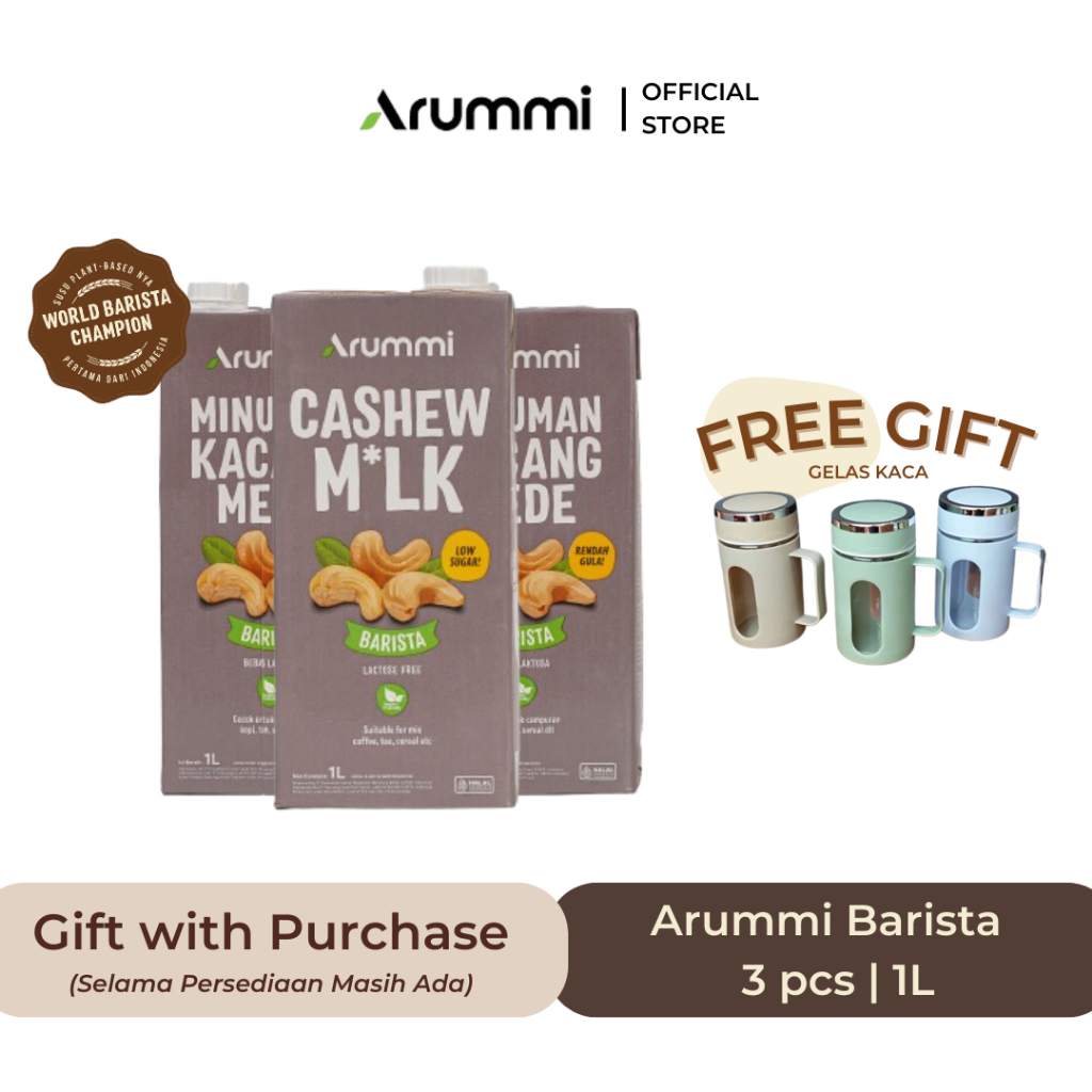 

Arummi Cashew Milk Barista 1L Non Dairy Milk Lactose Free - 3pcs FREE Gelas Kaca