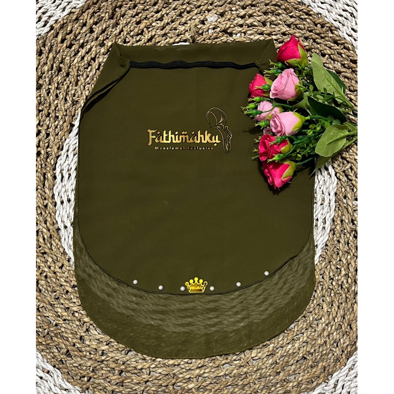 Cadar Ceruty 2 layer Tali dan Karet Plat Mahkota variasi Mutiara/Cadar Daily Cantik By Fathimahku