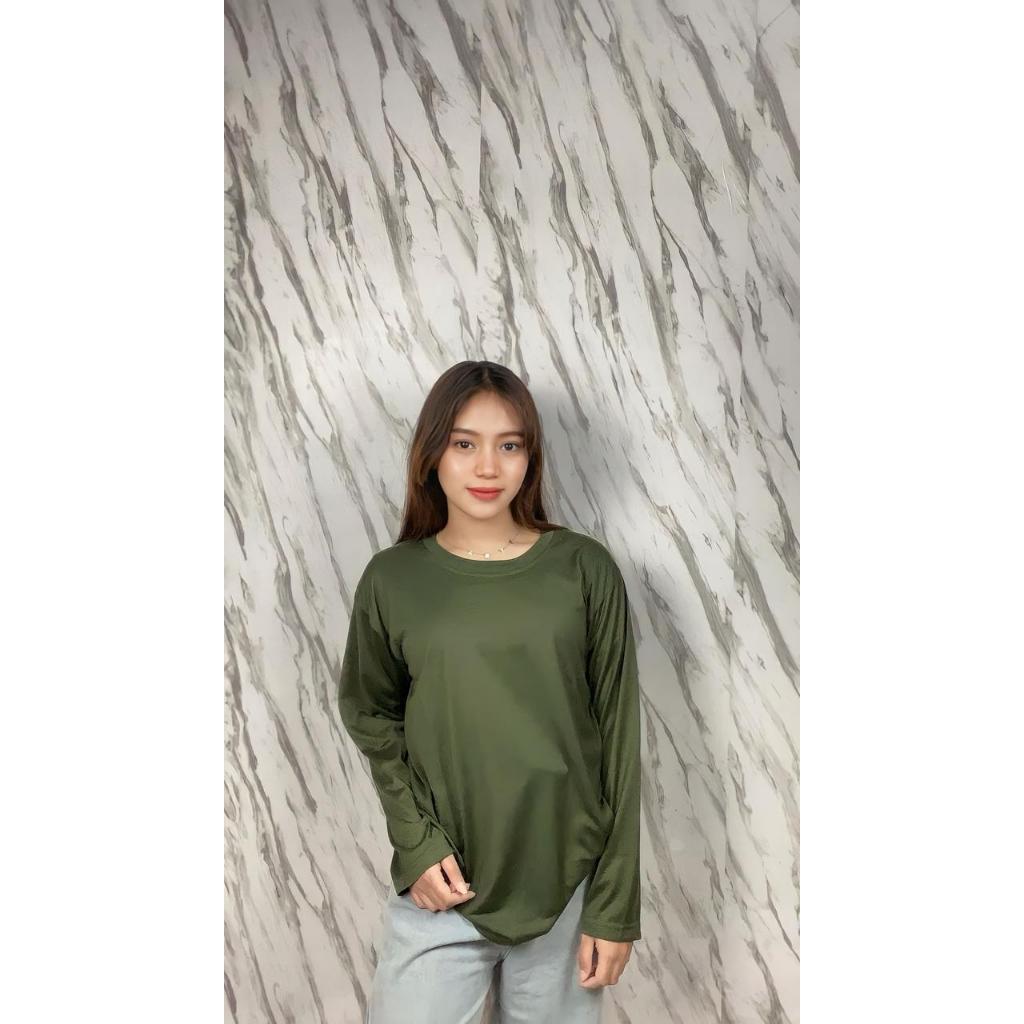 Kaos  Polos Wanita Lengan Panjang Bahan Polyester (Pe ) Hijau Army