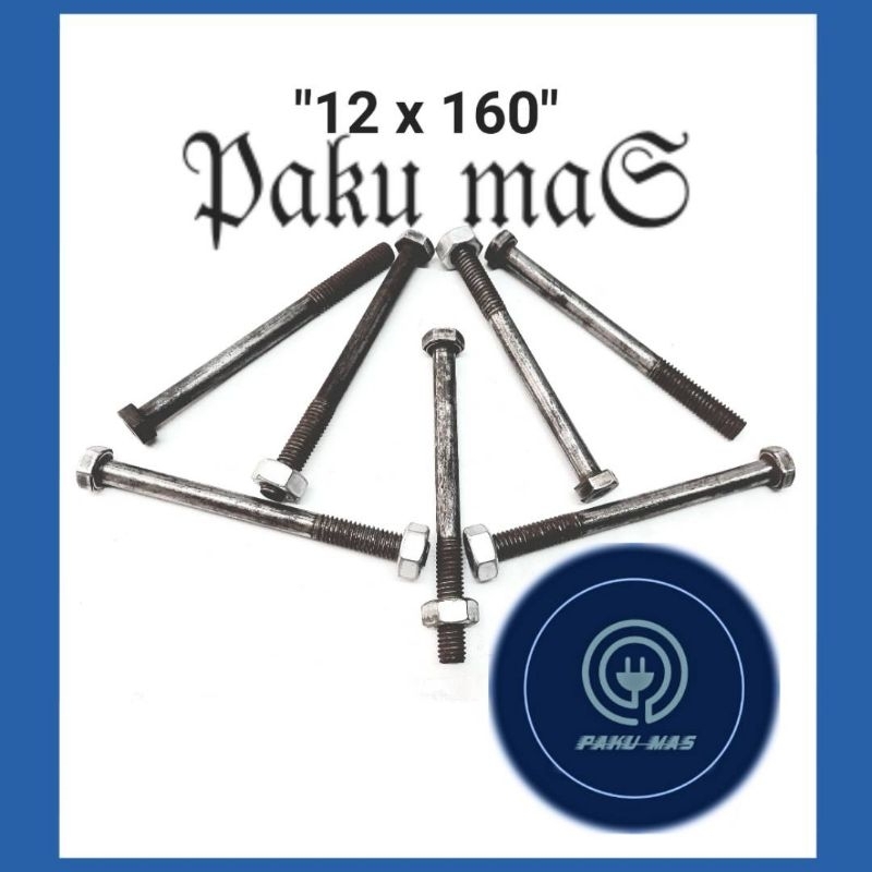 Baut mur M12 x 160 baut ukuran 12 panjang 16 cm drat separuh