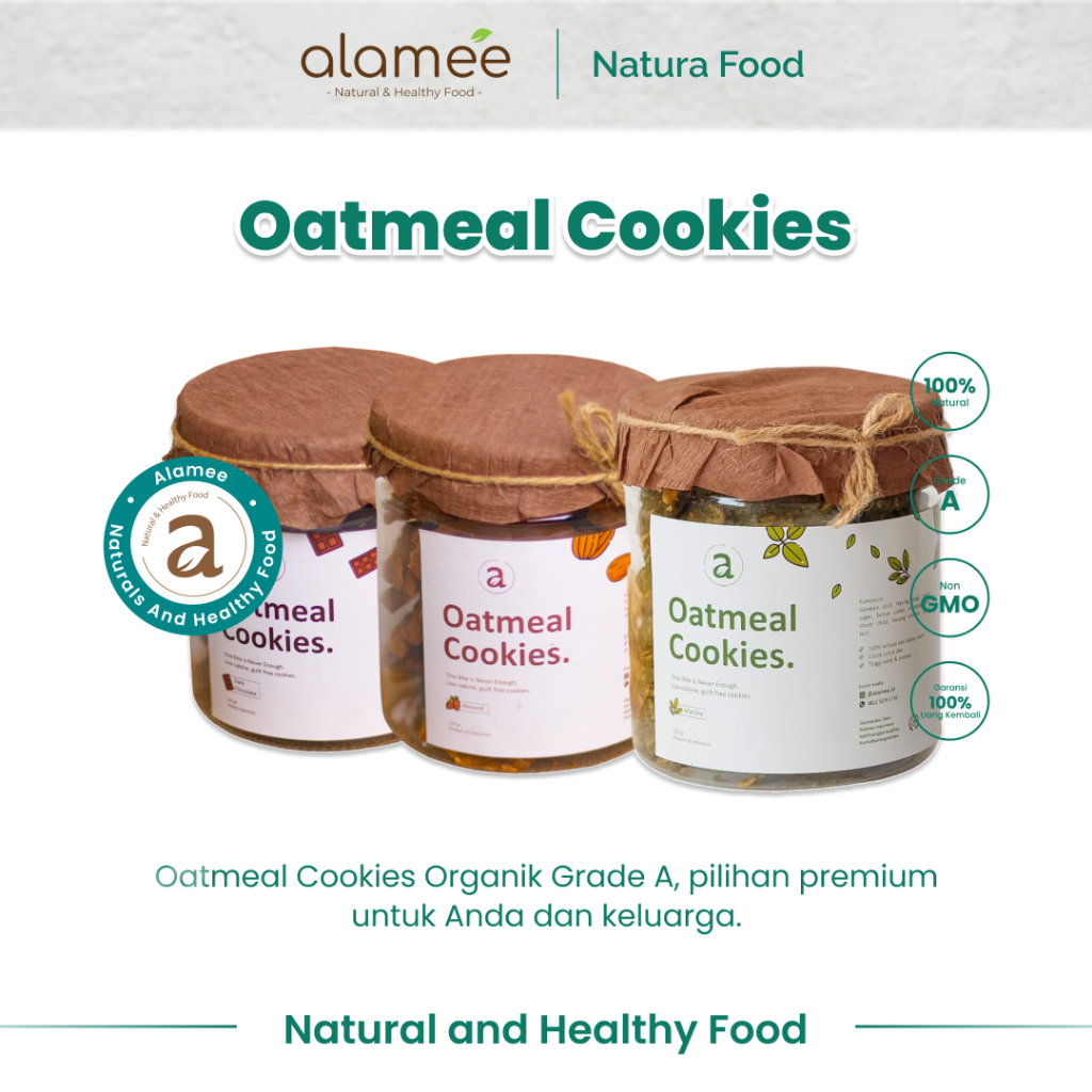 

ALAMEE Oatmeal Cookies Cemilan Diet Healthy Snack Sehat Oat Organik 225gr
