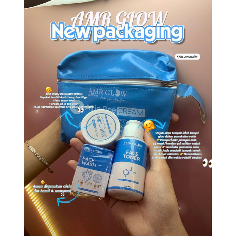 paket amr glow kemasan terbaru isi 3 pcs (cream + facial wash + toner)