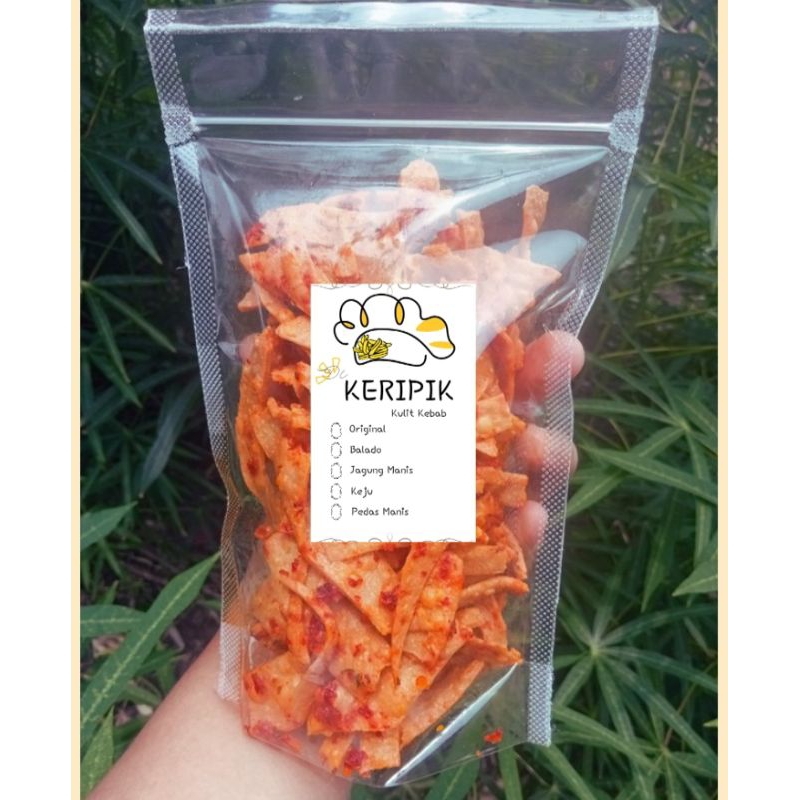 

Kripik Kulit Kebab Pedas Manis dengan bumbu cabai asli