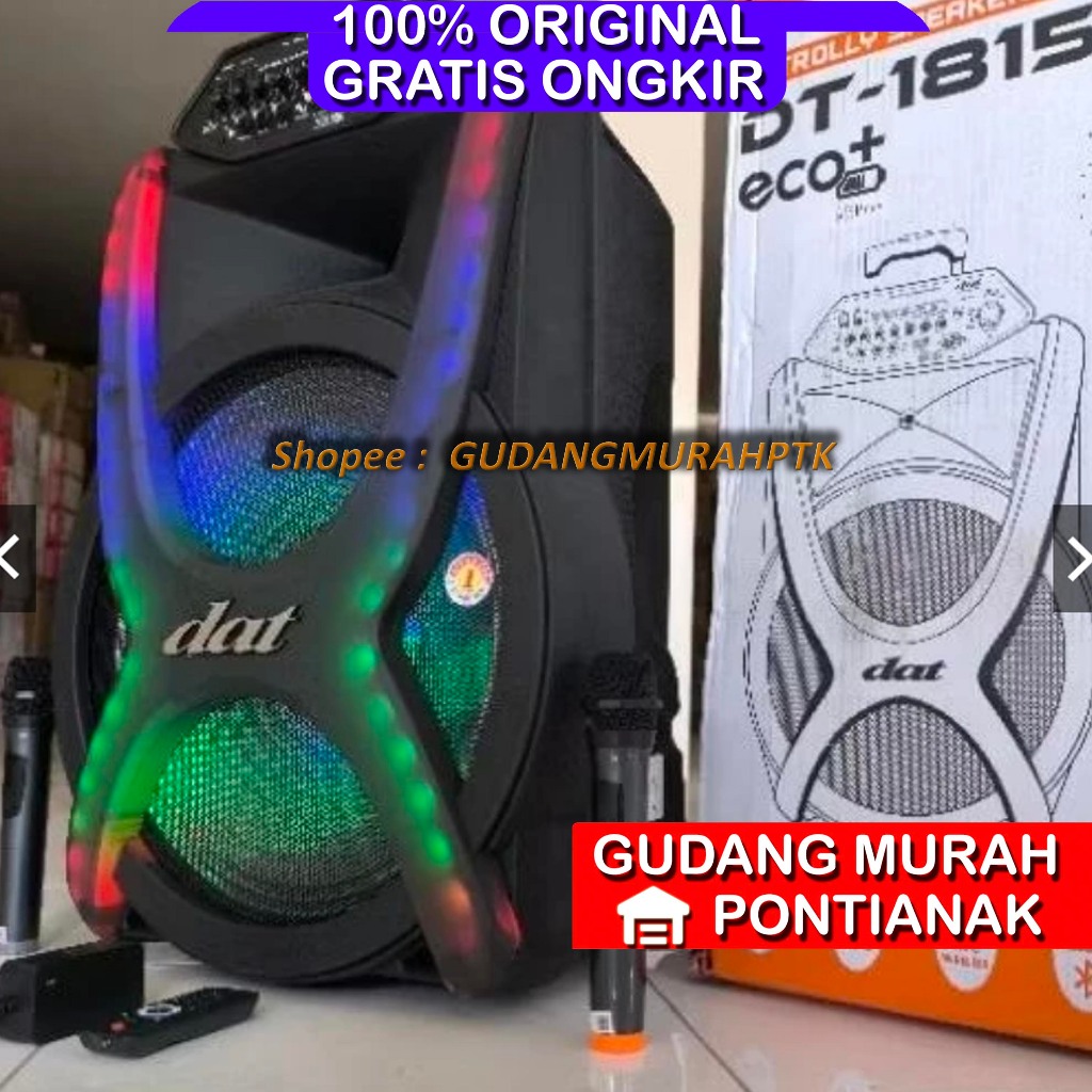 Speaker Bluetooth DAT 18" Jumbo DT 1815 ECO+ Free 2 microphone wireless Extra bass Salon 18 inch