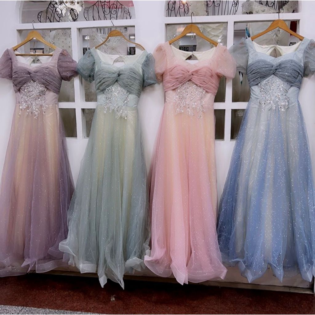 Longdress tutu ungu lilac hijau sage peach pink dusty blue biru gaun pesta bridal bridesmaid fio10