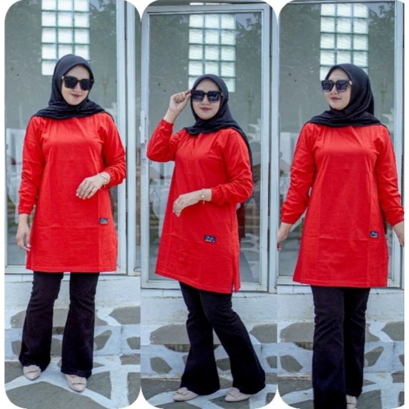 TUNIK POLOS TANGAN KERUT ATASAN WANITA KAOS ORIGINAL KAOS TERBARU ATASAN MUSLIM KEKINIAN