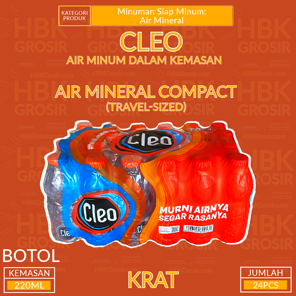 

Air Minum Dalam Kemasan Cleo Botol 220ML - Krat Isi 24Pcs [HBK GROSIR - Hemat Beragam Komplit]