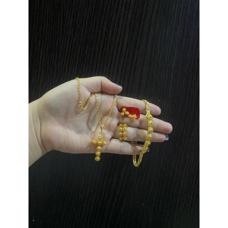 Set komplit salib cantik bunga matahari replika emas asli