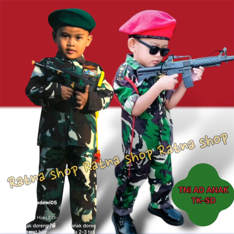 Baju TNI AD anak paud, TK, SD Khusus baret/ Baju doreng anak Paud, TK , SD Khusus baret /kostum TNI 