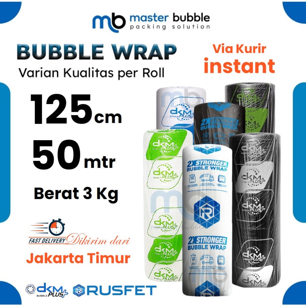

Plastik Bubble Wrap DKM RUSFET 125cm x 50meter Putih Bening / Hitam Super Tebal Harga Termurah
