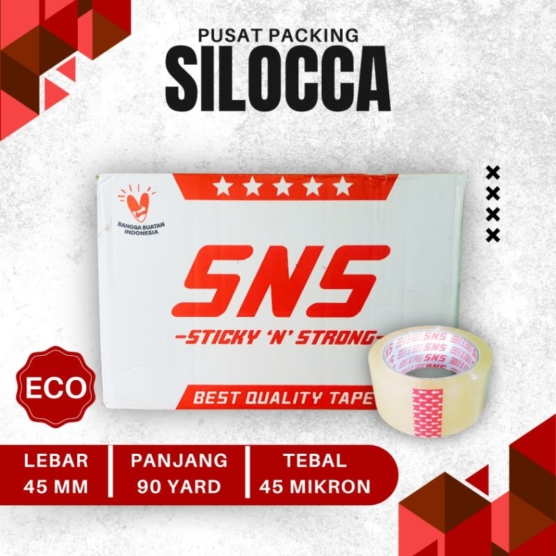 

1 KARTON ISI 72 LAKBAN BENING 90 YARD ECO X 45 MM SNS KUALITAS TERBAIK /SELOTIP/ISOLASI/SOLASI/TAPE
