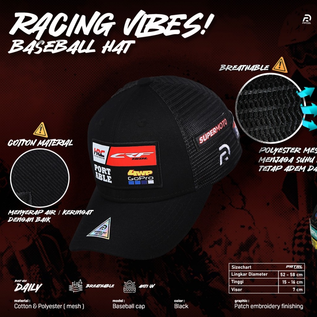Prtbl - Topi Racing Series CRF Baseball & Snapback Hitam