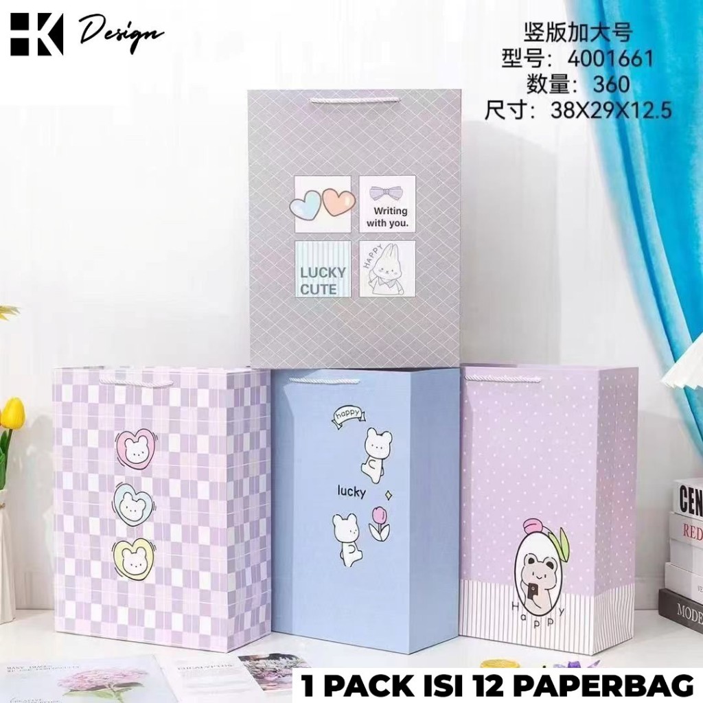 

[4001661 12 PCS] PAPERBAG MOTIF UKURAN 38X29X12.5 TAS KADO ULANG TAHUN GOODIE BAG MOTIF