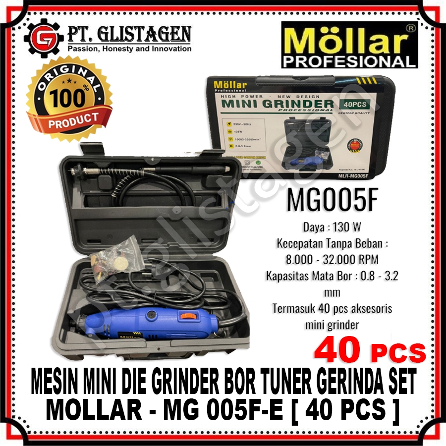 MOLLAR MG005F Mesin Bor Mini Die Grinder Bor Tuner Multifungsi SET 40 Pcs BOX KOPER MG 005F 005E MG-