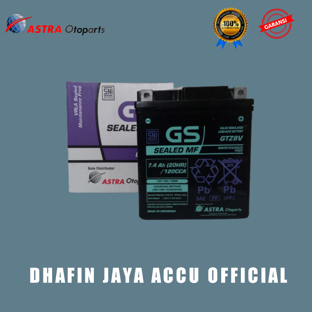 Aki GS Astra GTZ8V / YTZ8V untuk Vespa LX 150, CBR250, MT25, KLX, R25