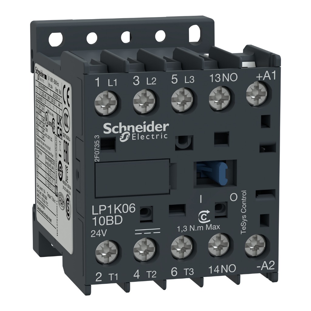 Schneider LP1K0610BD TeSys K contactor 3P AC3 440V 6A 1NO aux. 24VDC coil