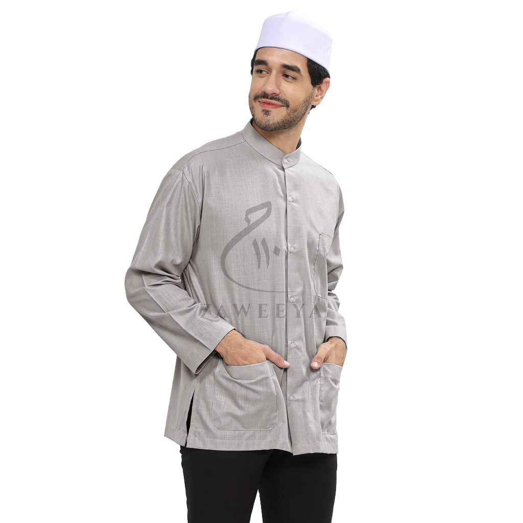 ZAWEEYA Baju Koko Ajib Series Motif Almasyhur Madina Linen Polos