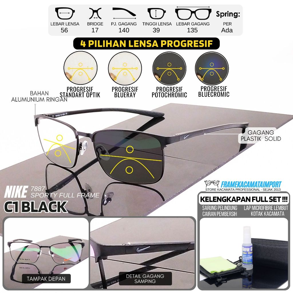 Frame Kaca Mata Minus Progresif Sporty Gaya Elegant Pria