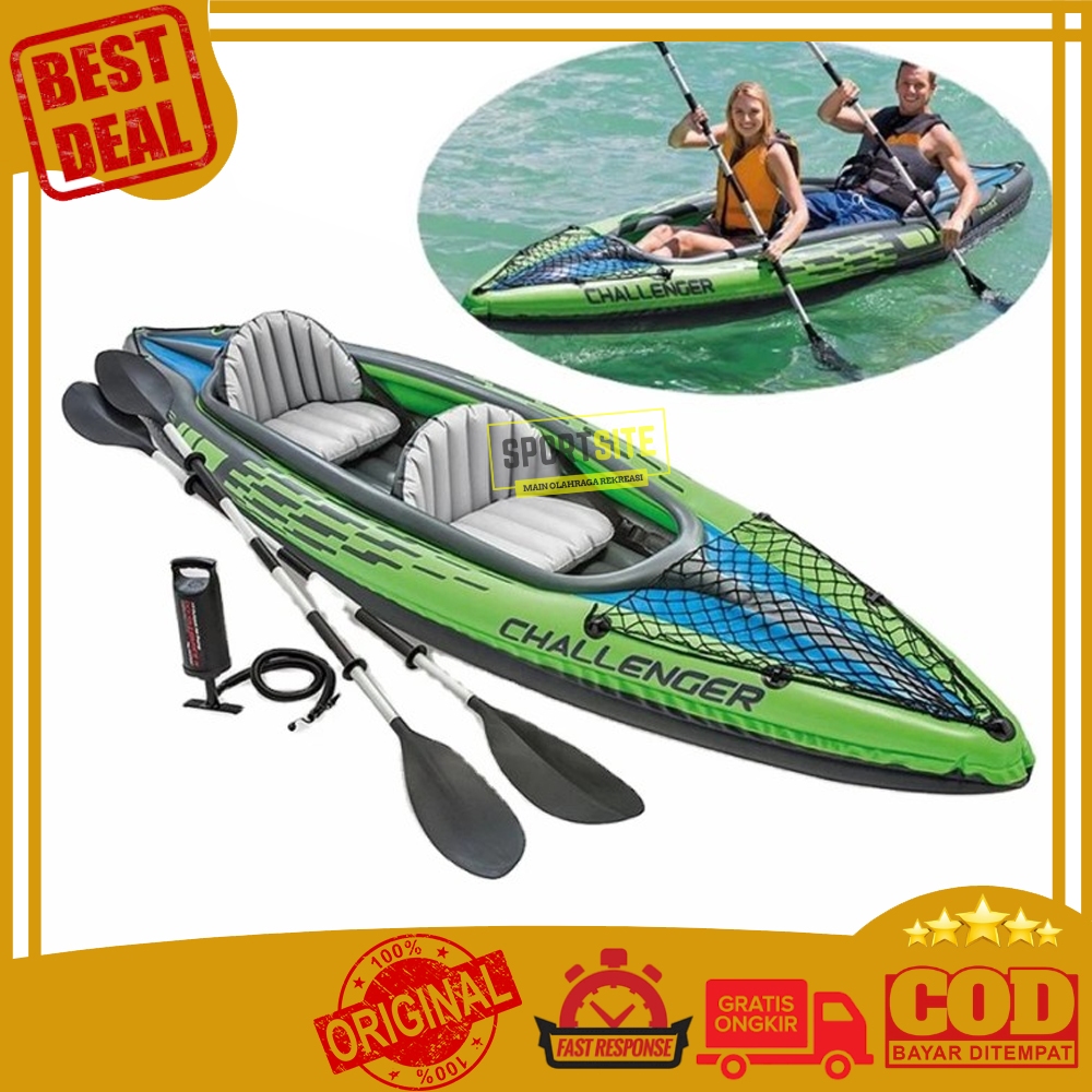 Intex Challenger K2 Perahu Karet Kayak + Dayung Aluminum Oars + Pompa Inflatable Boat Kapal Perahu K