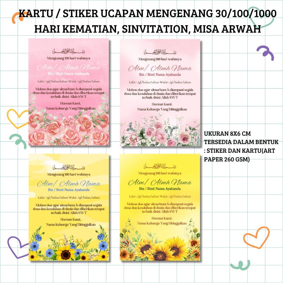 Stiker/Kartu Mengenang Wafatnya 40/100/1000 hari, Tahlil-Sinvitation-Misa Arwah untuk Nasi Box