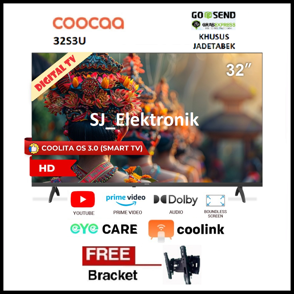 Free Braket LED TV CooCaa 32 Inch 32S3U HD SmartTV DVB-T2 HDMI USB