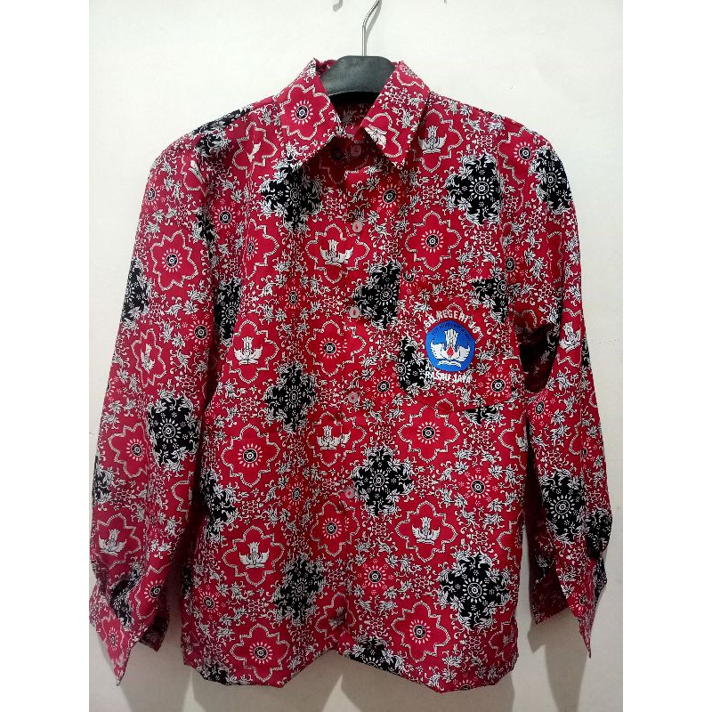 BAJU BATIK TUNAS HARAPAN MERAH SEKOLAH ANAK SD LENGAN PANJANG