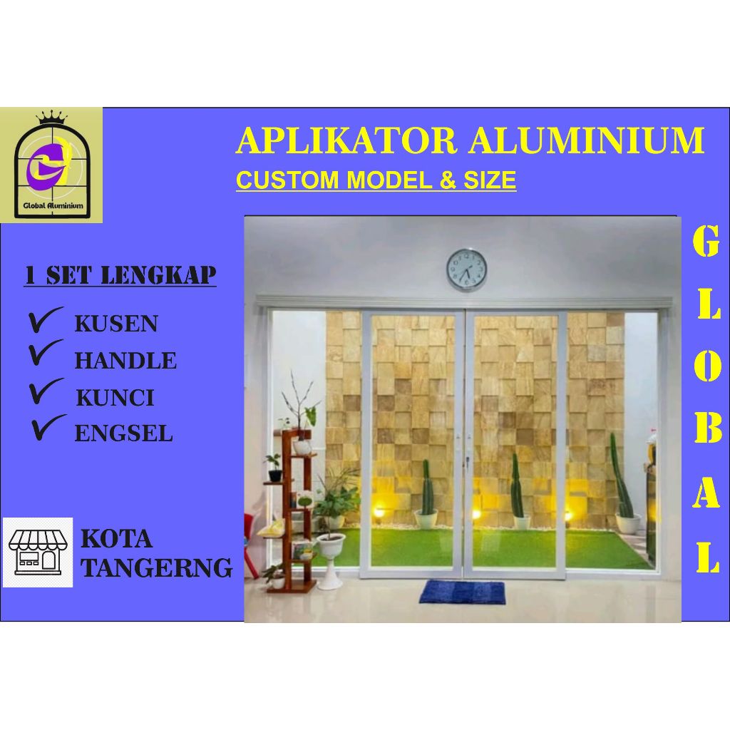 PINTU ALUMINIUM PARTISI SLIDING FULL KACA COCOK BUAT PINTU SEKAT RUANG TENGAH,DAPUR DAN KAMAR MANDI 